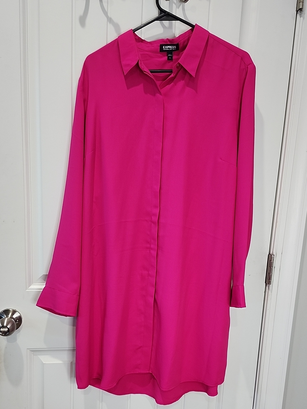 Express Women’s Hot Pink Long Sleeve Shirt Dress - XL